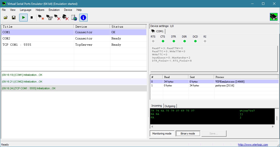 Click to view Free Virtual Serial Ports Emulator 0.938 screenshot